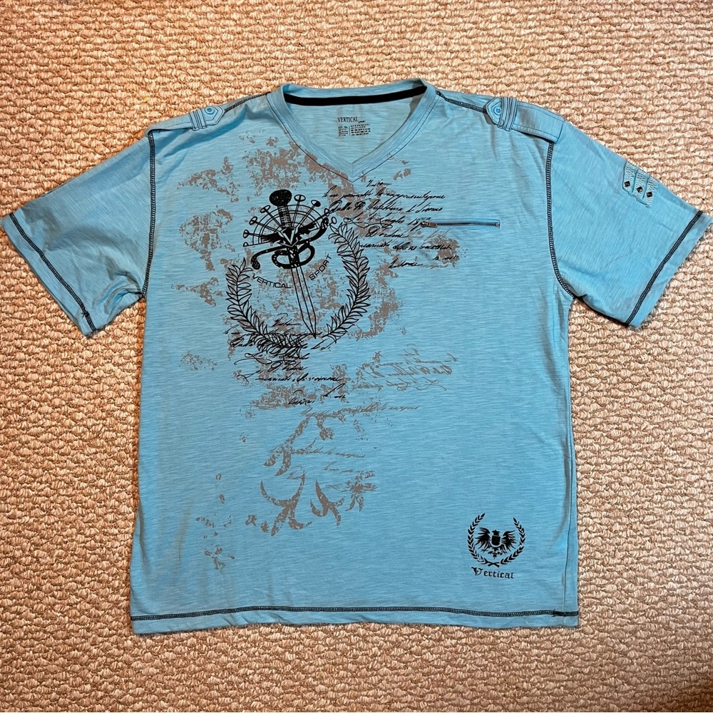 Blue Tee with Black Graphic